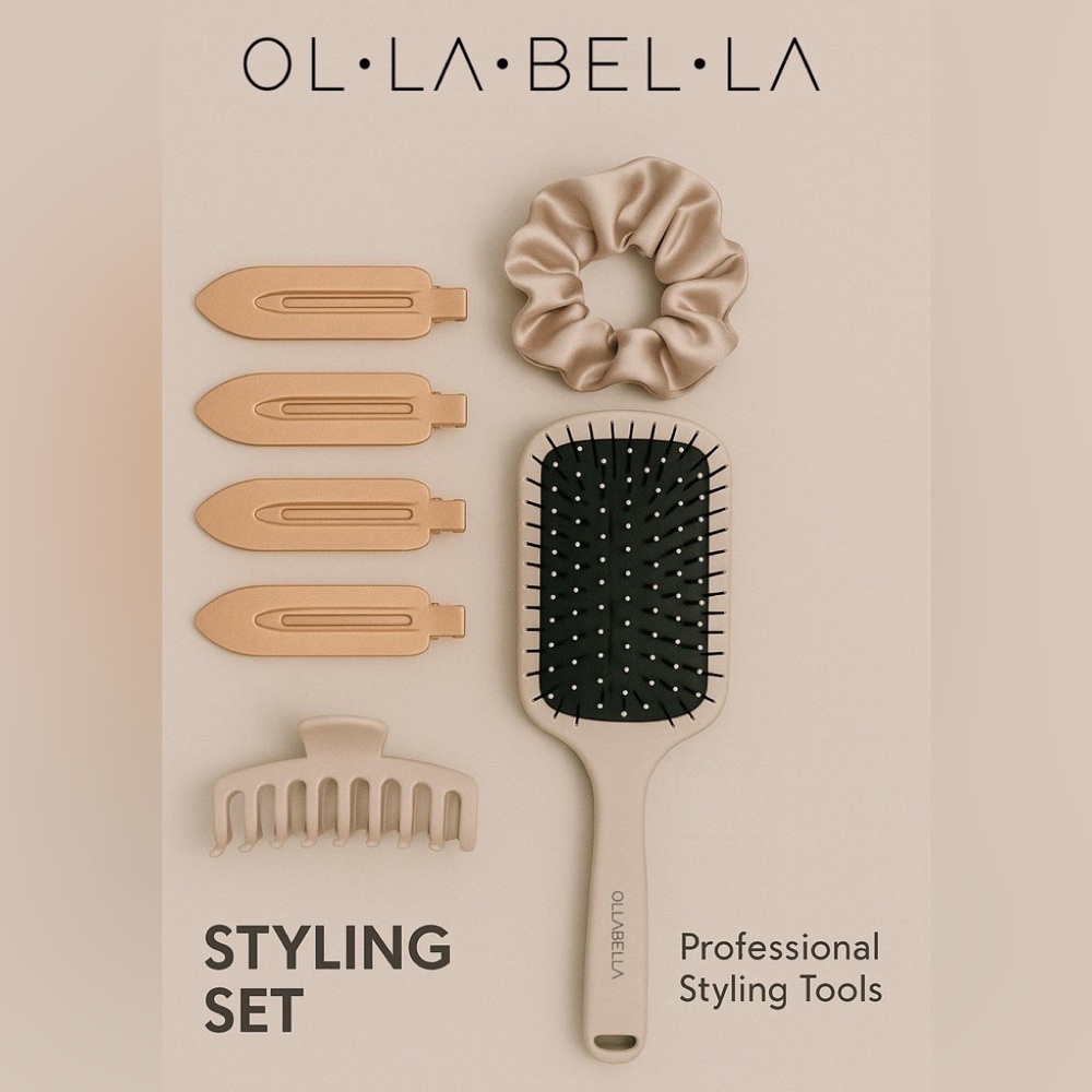7IN1 Hair Styling Set - Brush, Scrunchy Claw clip, Rose Gold clips